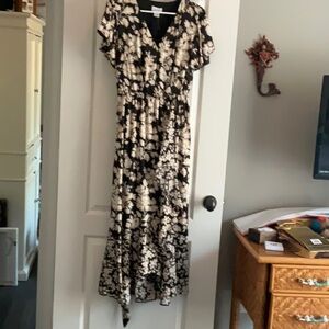 Nicole Miller Black and Cream Asymmetrical Dress